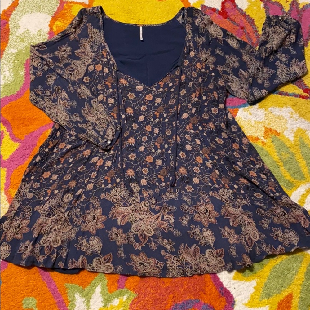 Free People trapeze mini-dress with cinched sleeve